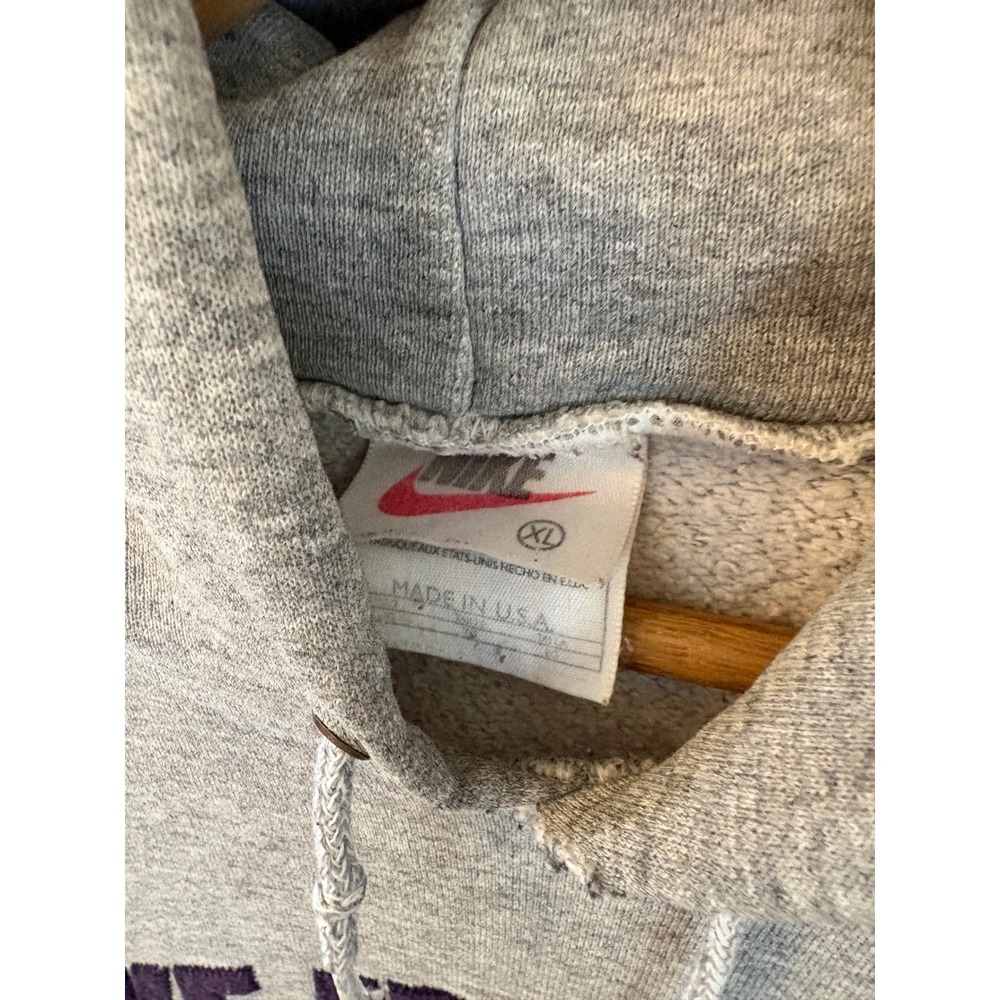 Vintage Nike Athletics Hoodie XL Gray Purple Made in USA Distressed 90s Swoosh - Picture 2 of 10